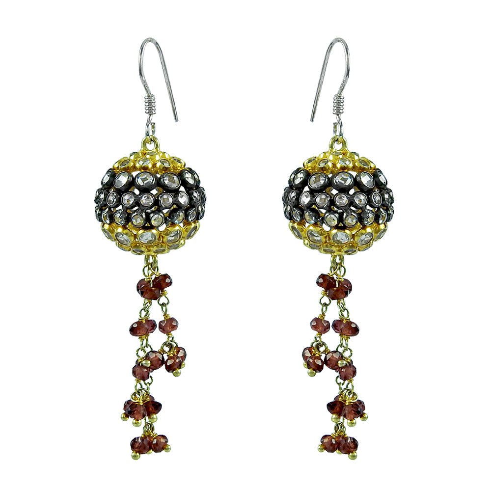 Gift For Her 925 Sterling Silver Natural Garnet Dangle Gold Plated Earrings S7
