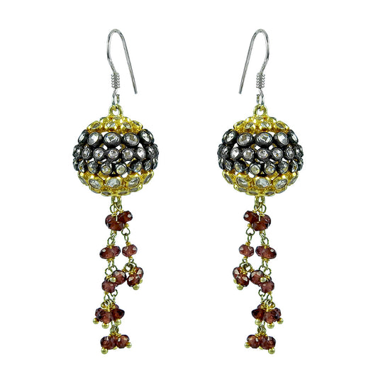 Gift For Her 925 Sterling Silver Natural Garnet Dangle Gold Plated Earrings S7