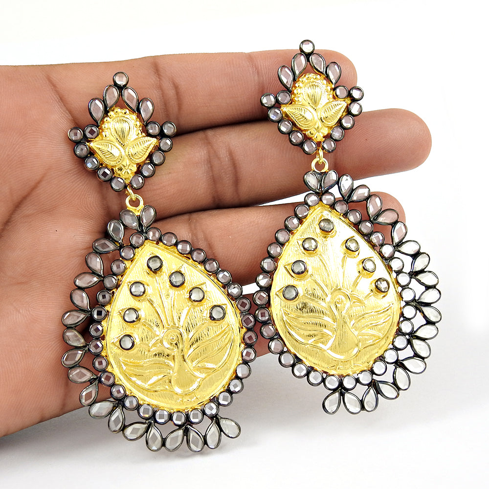 925 Solid Silver Pear Crystal Gemstone Tribal Sister Dangle Birthday Earrings