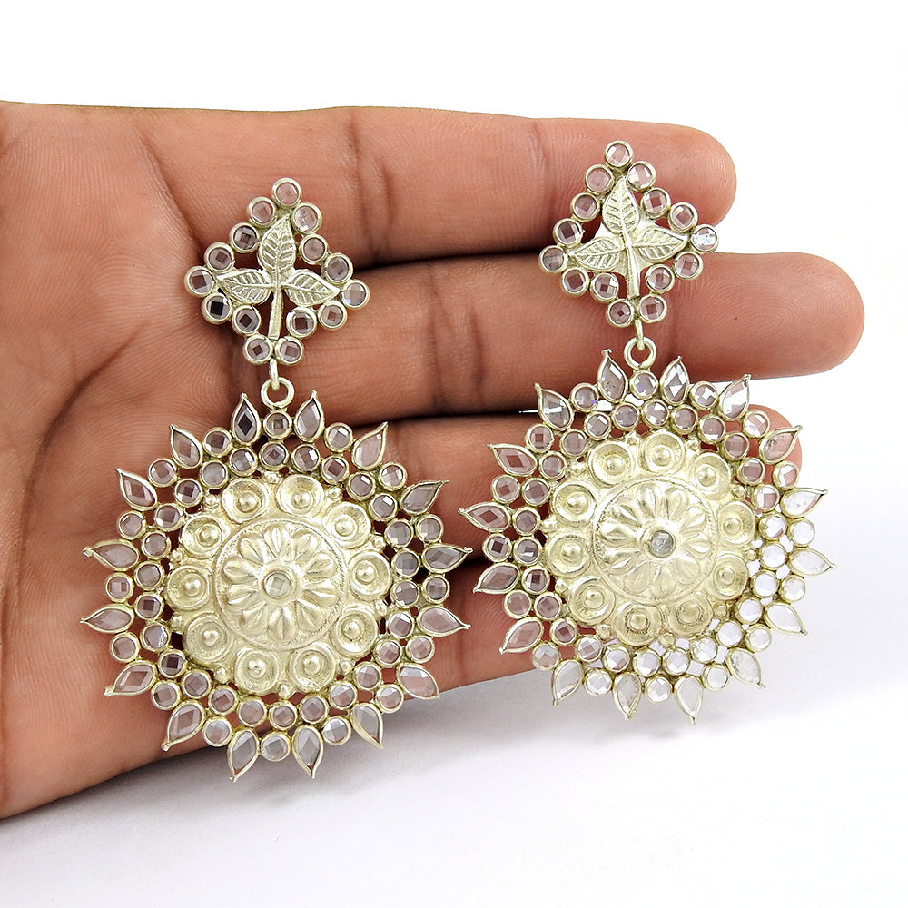 925 Sterling Silver Crystal Gemstone Dangle Unique Wedding Boho Artisan Earrings