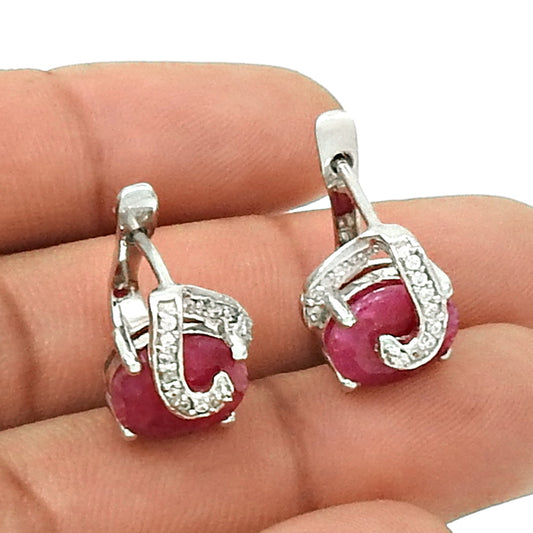 Ruby Solid Silver New Stud Post Daughter Gift Wedding Leverback Earrings Jewelry