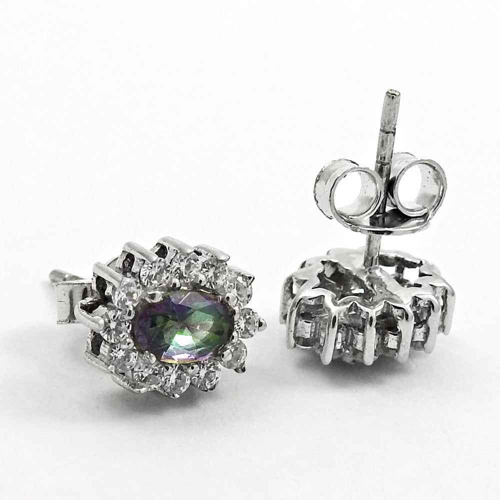 Gift For Her Natural Mystic Topaz Stud Rhodium Plated Earrings 925 Silver B28