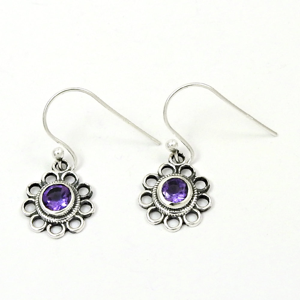 Natural Amethyst Gemstone Drop Dangle Flower Purple Earrings 925 Silver N15
