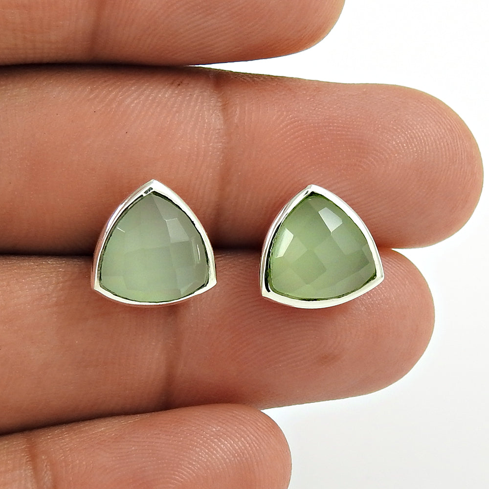 Natural Chalcedony Gemstone Stud Bohemian Earrings 925 Silver For Girls L37