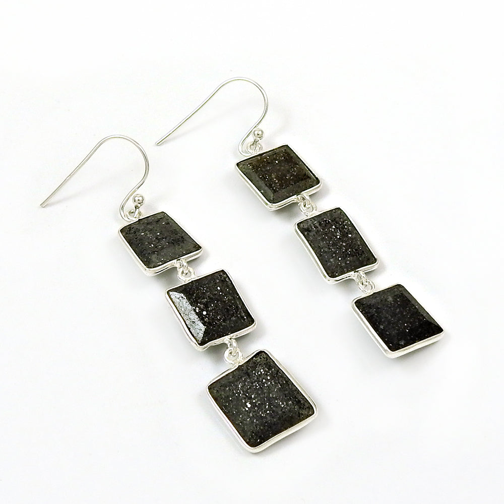 Black Sunstone Handmade Earrings 925 Sterling Silver Jewelry