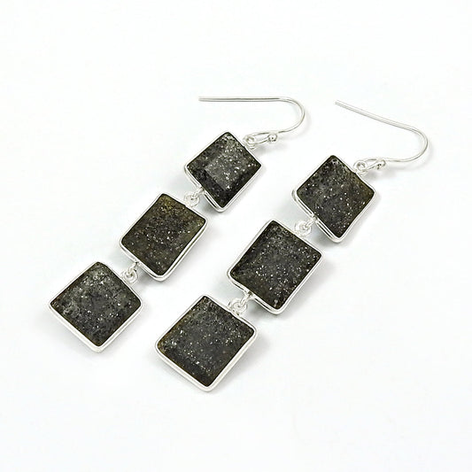 Women Gift 925 Sterling Silver Natural Black Sunstone Earrings