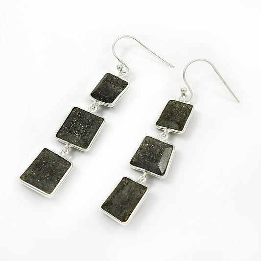 925 Silver Black Sunstone Earrings Handmade Jewelry