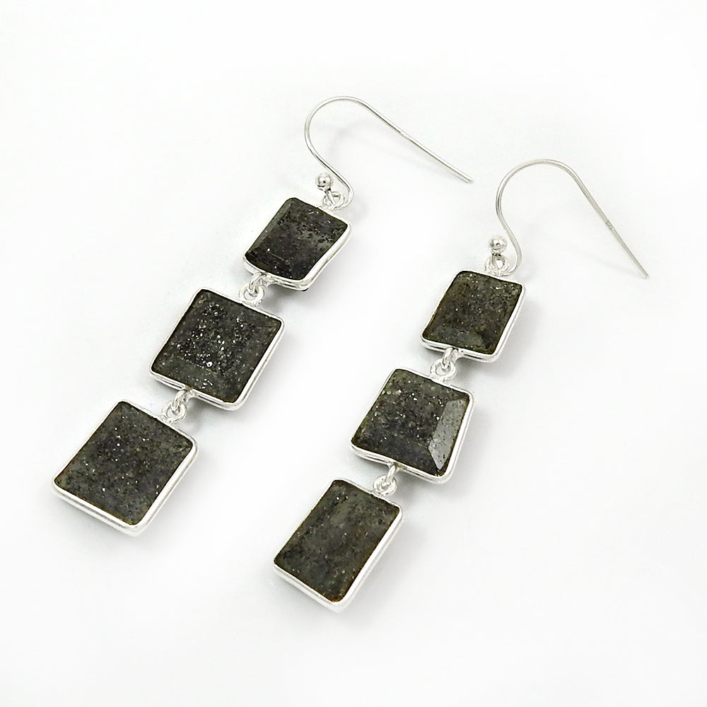 925 Silver Black Sunstone Earrings Handmade Jewelry