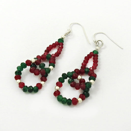 Ruby Emerald Beaded Earrings 925 Sterling Silver Jewelry