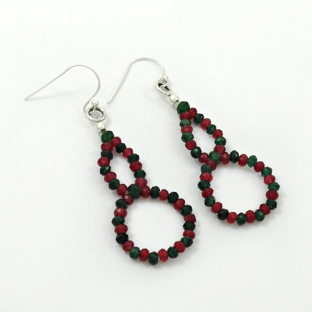 Beaded Ruby Emerald Earrings 925 Silver Jewelry