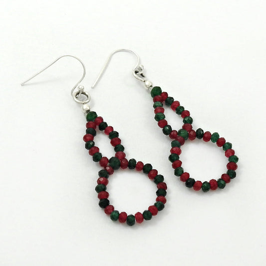 Beaded Ruby Emerald Earrings 925 Silver Jewelry