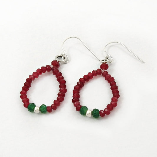925 Silver Ruby Emerald Beaded Earrings Jewelry