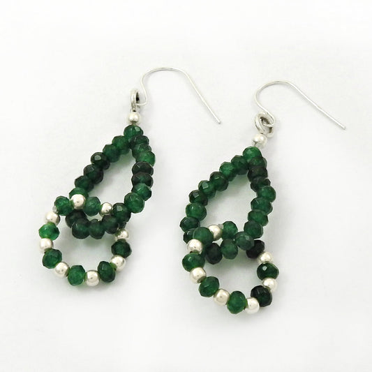 925 Silver Beaded Emerald Earrings