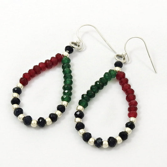 925 Silver Ruby Emerald Blue Sapphire Beaded Earrings