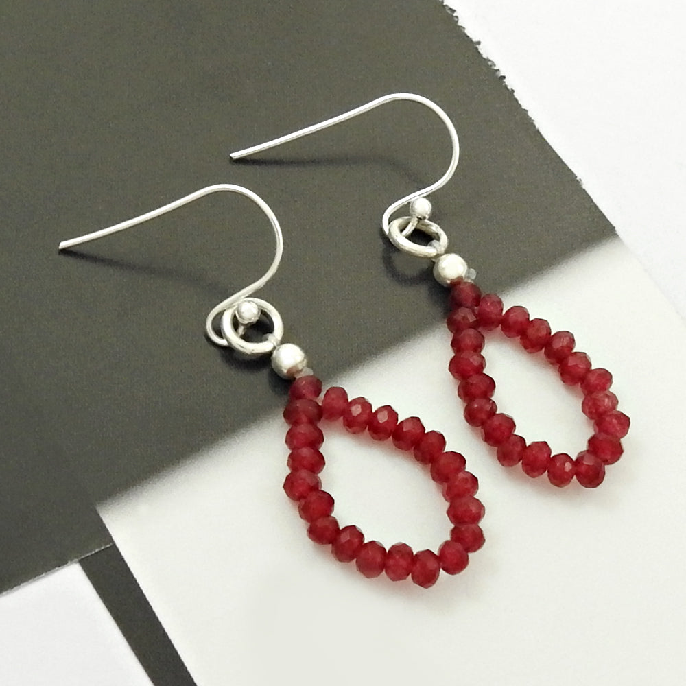 Ruby Gemstone Beaded Earrings 925 Silver