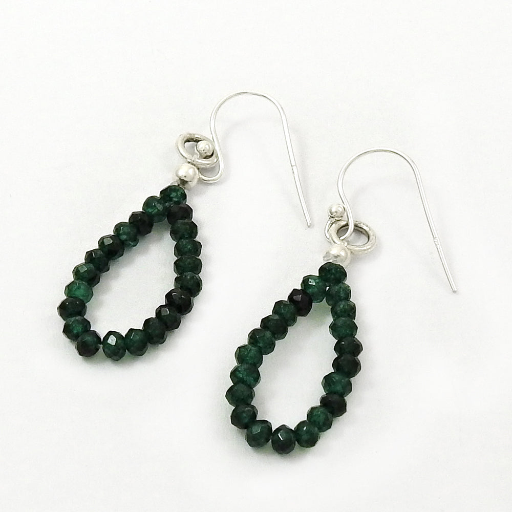 Emerald Beaded Gemstone Earrings 925 Silver Jewelry