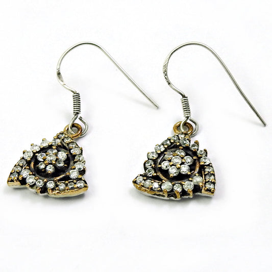 925 Silver Cubic Zirconia Dangle Gold Plated Earrings S6
