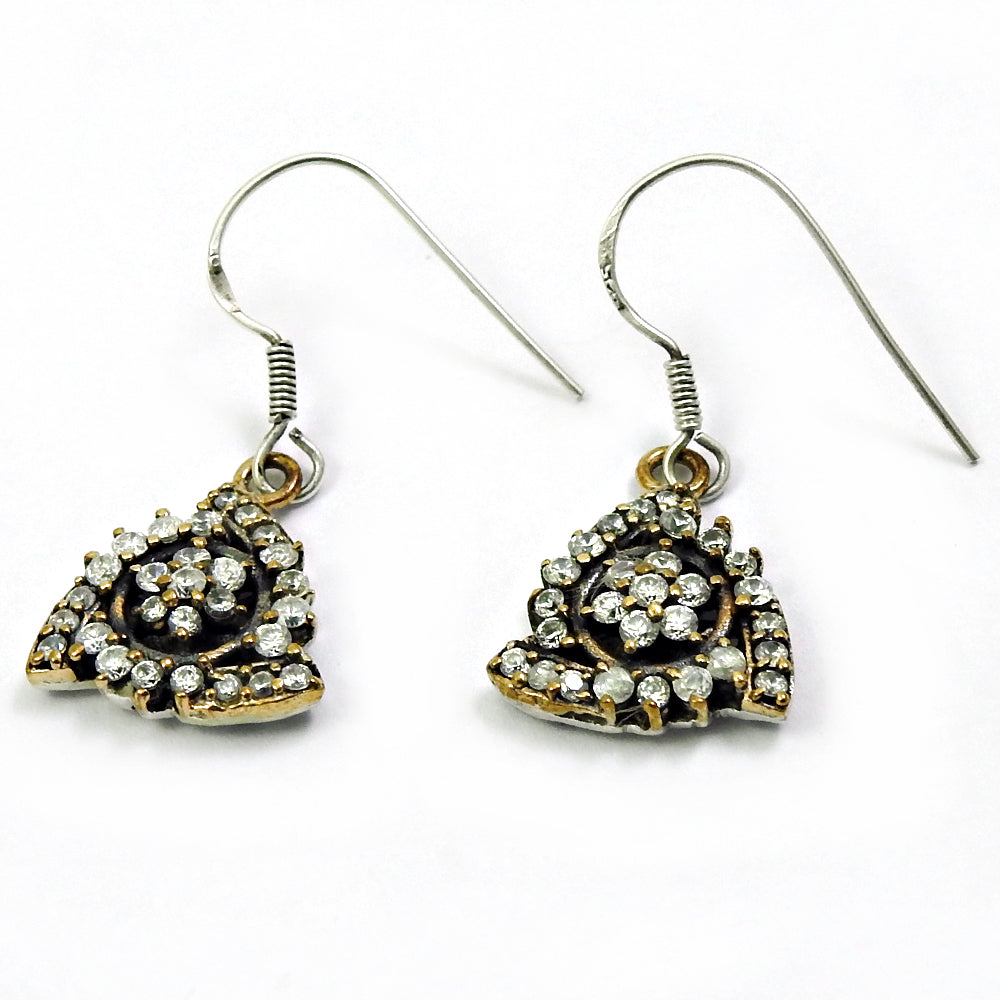 925 Silver Cubic Zirconia Dangle Gold Plated Earrings S6