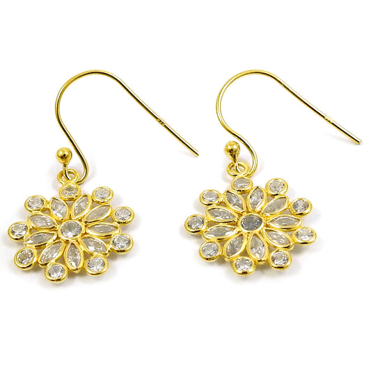 Cubic Zirconia Gemstone Sterling Silver Dangle Gold Plated Friend Gift Earrings