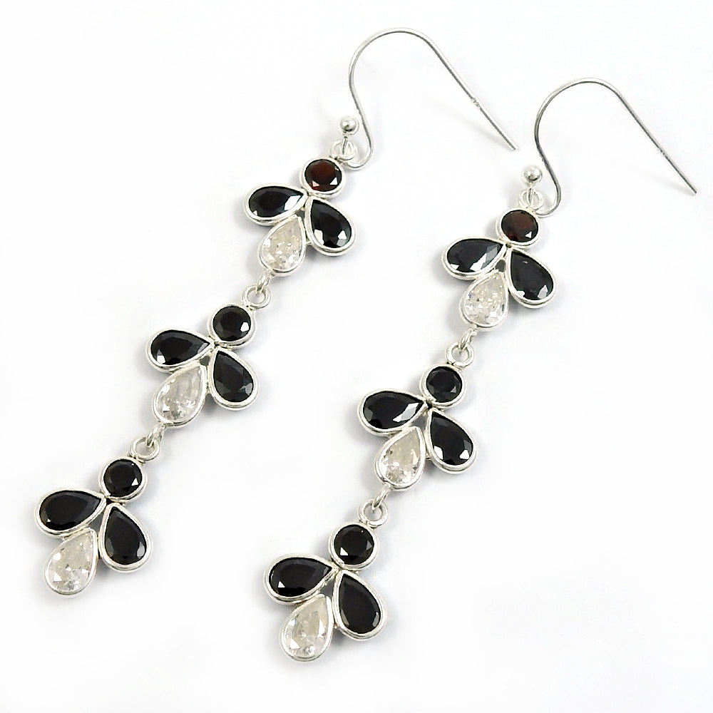 Natural Cubic Zirconia Drop Dangle Bohemian Black Earrings 925 Silver T17