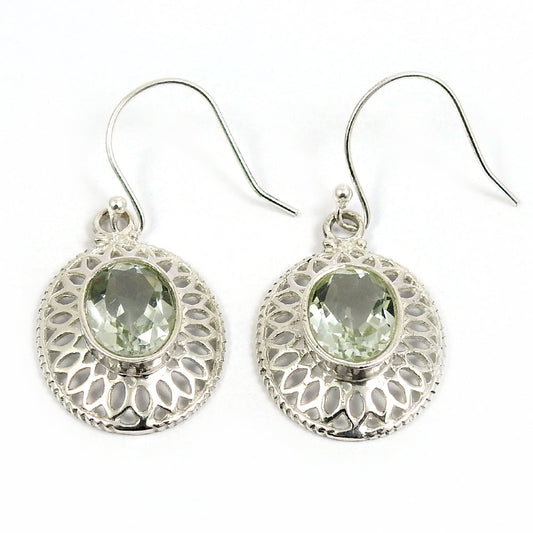 Natural Green Amethyst Drop Dangle Ethnic Earrings 925 Silver For Women X36