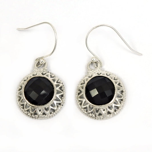 Gift For Her Natural Black Onyx Stone 925 Sterling Silver Artisan Earrings Jewelry K2