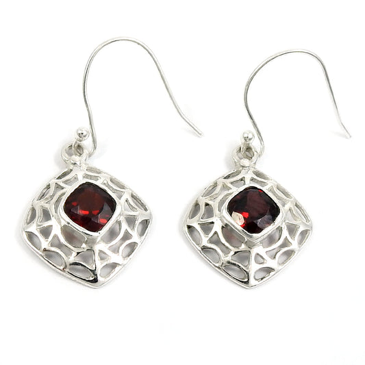 Gift For Her 925 Sterling Silver Natural Garnet Gemstone Ethnic Earrings Jewelry