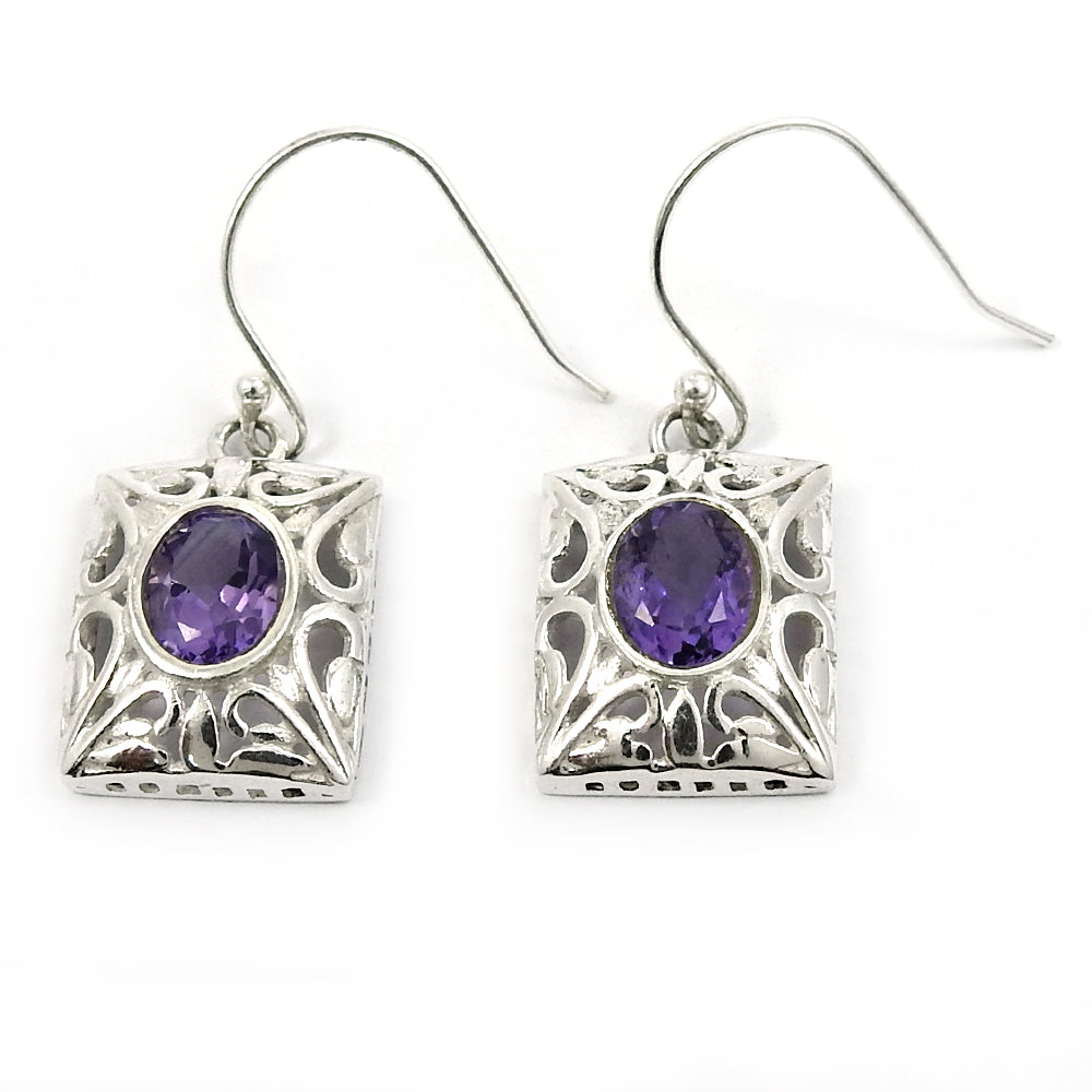 Natural Amethyst Gemstone 925 Silver Drop Dangle Ethnic Earrings For Women C18