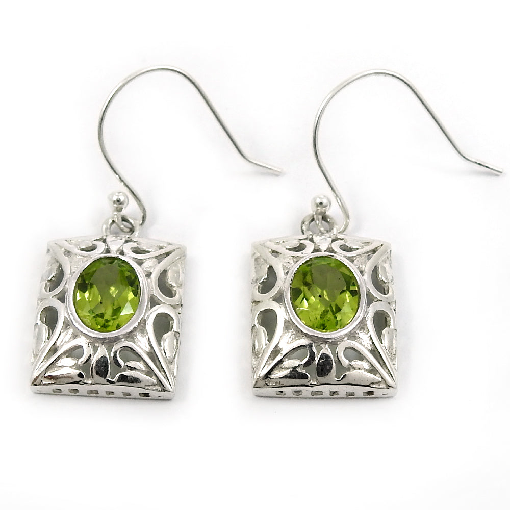 Gift For Woman Drop Dangle Tribal Earrings 925 Silver Natural Peridot D18