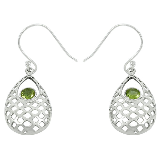Natural Peridot Gemstone 925 Silver Drop Dangle Vintage Earrings For Girls B31
