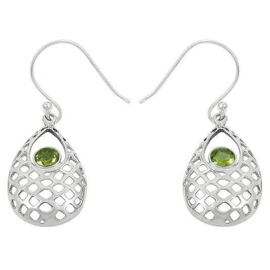Natural Peridot Gemstone 925 Silver Drop Dangle Vintage Earrings For Girls B31