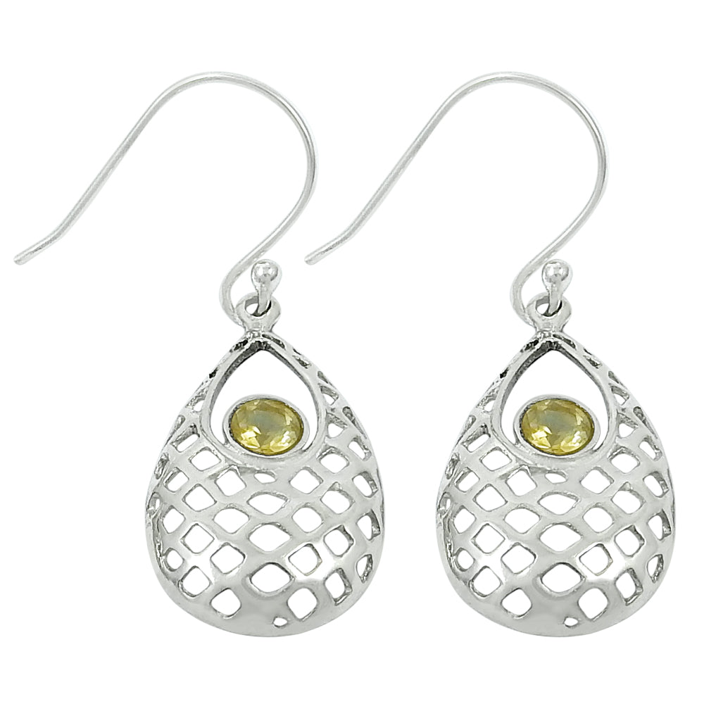 Natural Citrine Gemstone 925 Silver Drop Dangle Ethnic Earrings For Girls C31