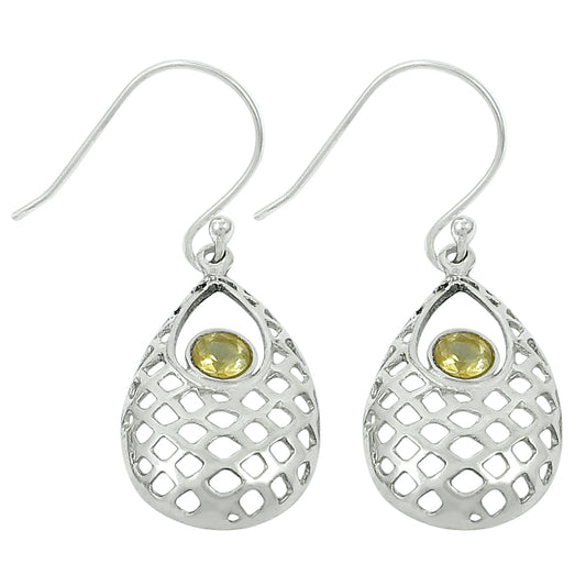 Natural Citrine Gemstone 925 Silver Drop Dangle Ethnic Earrings For Girls C31