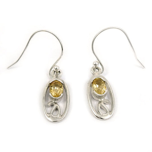 Natural Citrine Gemstone Drop Dangle Boho Earrings 925 Sterling Silver F31
