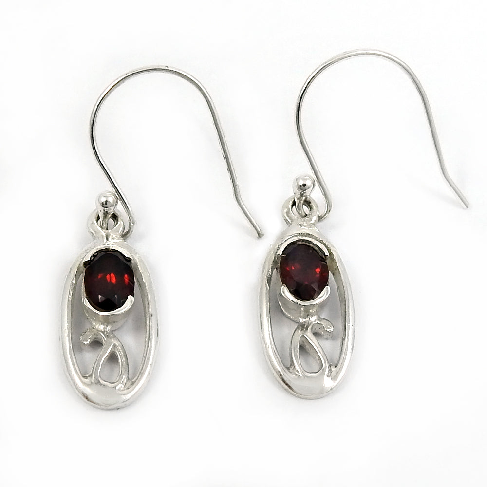 Natural Garnet Gemstone Drop Dangle Bohemian Earrings 925 Silver For Girls O38