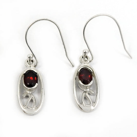 Natural Garnet Gemstone Drop Dangle Bohemian Earrings 925 Silver For Girls O38