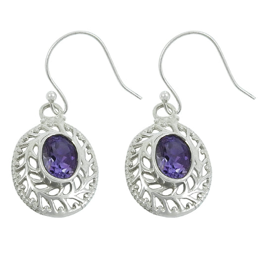 Gift For Her Natural Amethyst Drop Dangle Bohemian Earrings 925 Silver T38