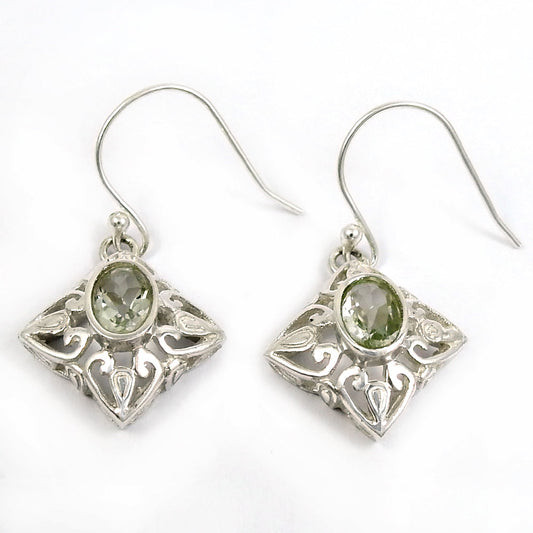 Natural Green Amethyst Drop Dangle Tribal Earrings 925 Silver For Girls Q2