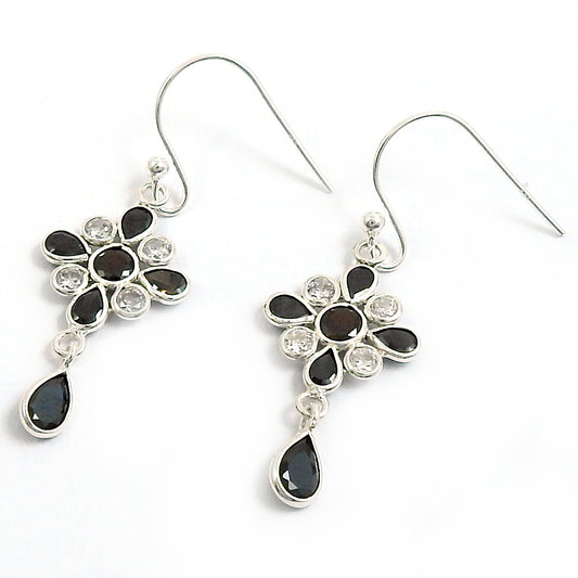 Cubic Zirconia Gemstone Unique Tribal Dangle Drop Hook Earrings 925 Solid Silver