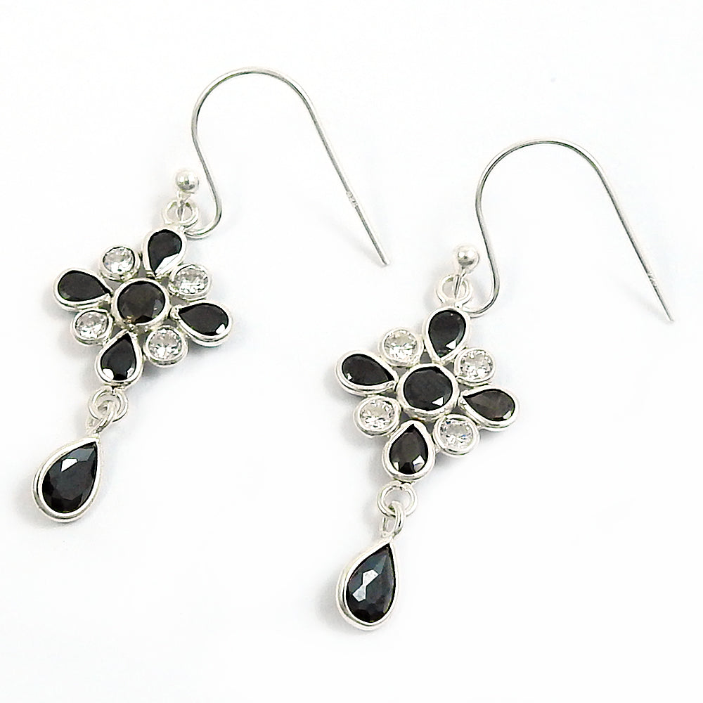 Natural Cubic Zirconia Drop Dangle Bohemian Black Earrings 925 Silver K19