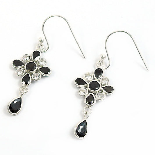 Natural Cubic Zirconia Drop Dangle Bohemian Black Earrings 925 Silver K19