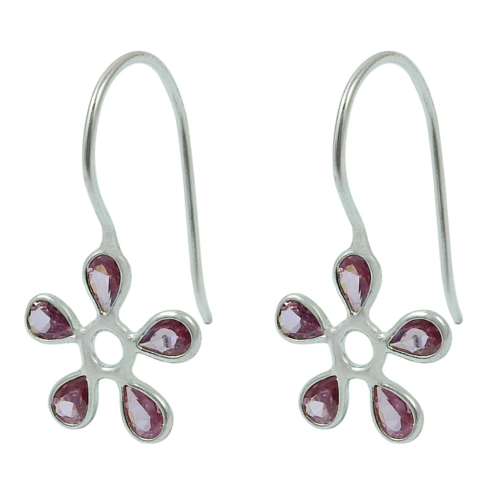 Natural Cubic Zirconia Gemstone Drop Dangle Boho Pink Earrings 925 Silver F32