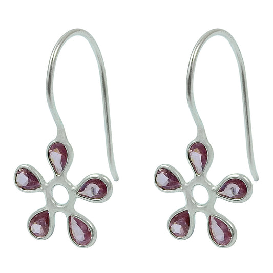 Natural Cubic Zirconia Gemstone Drop Dangle Boho Pink Earrings 925 Silver F32