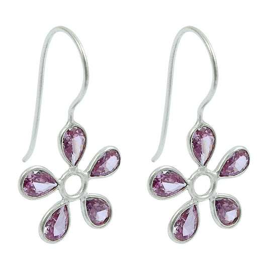 Natural Cubic Zirconia Drop Dangle Tribal Wife Earrings Solid Sterling Silver