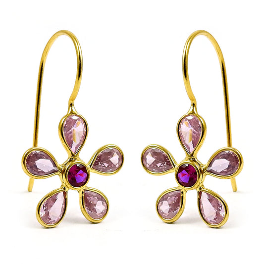 925 Silver Natural Cubic Zirconia Drop Dangle Gold Plated Earrings N20