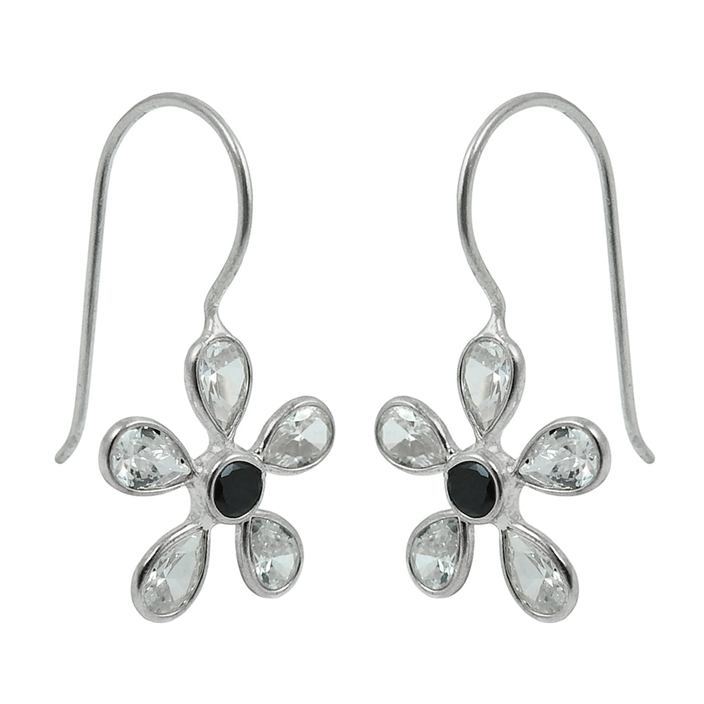 925 Solid Silver Cubic Zirconia Gemstone Dangle Ethnic Boho Friend Gift Earrings