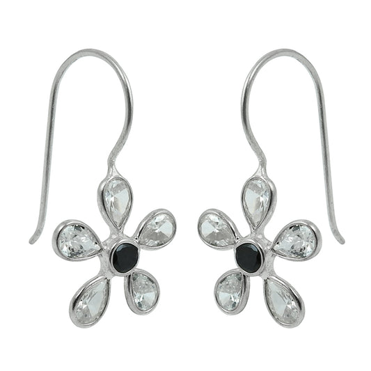 925 Solid Silver Cubic Zirconia Gemstone Dangle Ethnic Boho Friend Gift Earrings