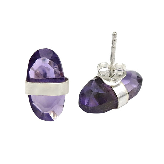 Amethyst Gemstone Sister New Stud Post Crown Chakra Earrings 925 Sterling Silver