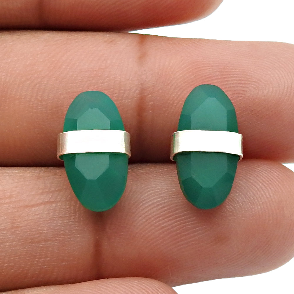 Green Onyx Gemstone Daughter Stud Post Unique Butterfly Earrings Solid Silver