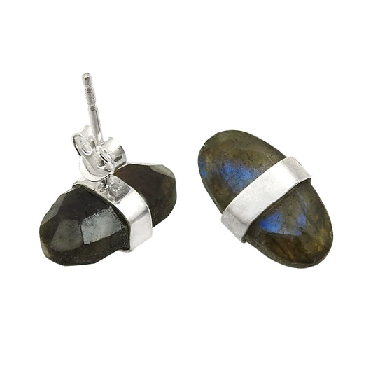 Third Eye Chakra Labradorite Stone Solid Sterling Silver Stud Earrings Ethnic Jewelry